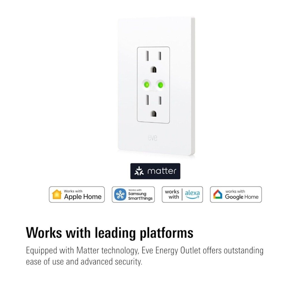 Eve Energy Outlet (Matter) – Smart Outlet & Power Meter, App & Voice Control,...